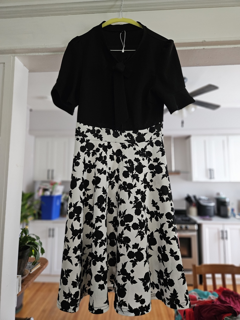 Black & White Floral A-Line Skirt Dress